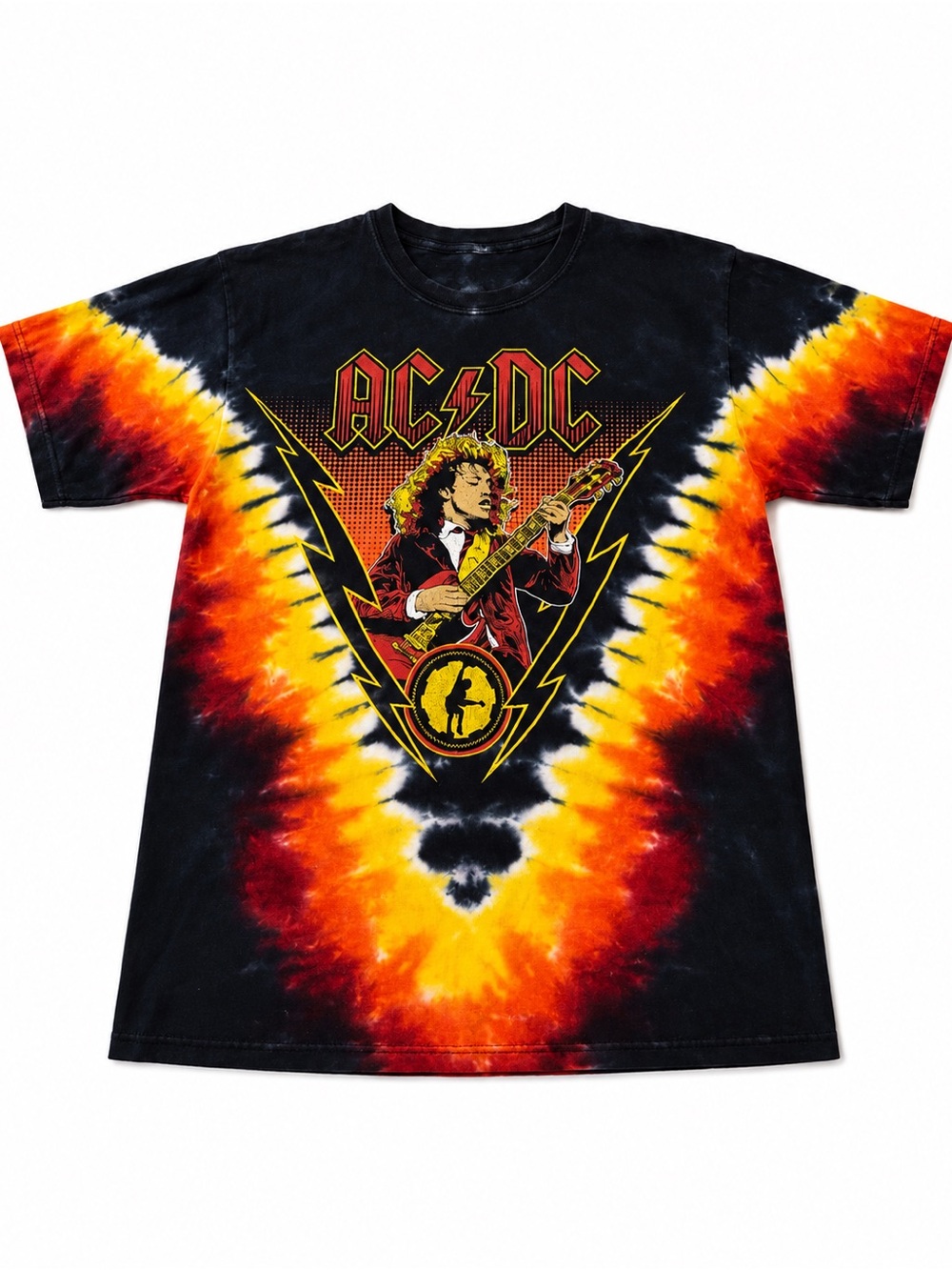 AC/DC Black Tie-Dye Flame Graphic Tee - Men